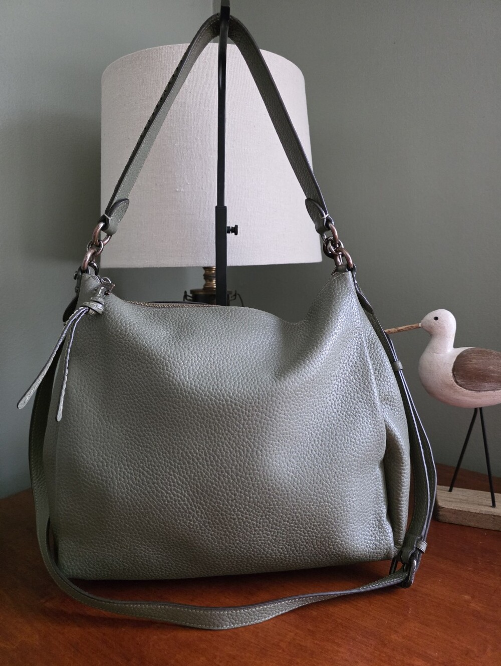 Coach 594 Shay Whipstitch Shoulder Bag Light Fern Pebbled Leather Pewter